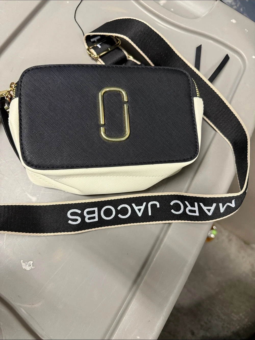 Marc Jacobs Black and Cream Logo Crossbody Camera Bag